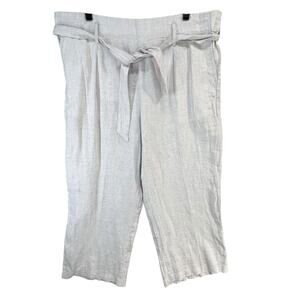 Women's Cropped Linen Pants - Light Gray